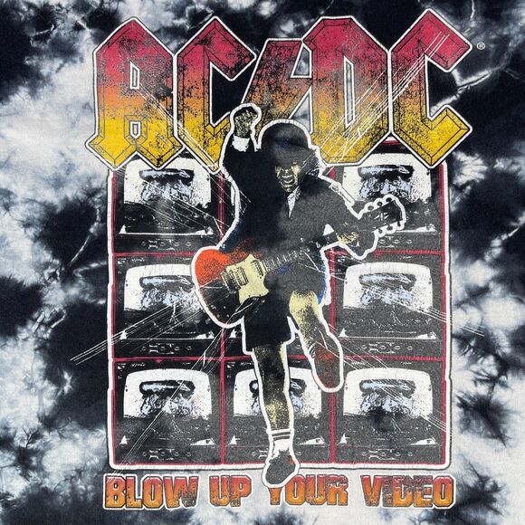 AC/DC T-Shirt Mens Medium Black white Tie Dye Graphic Blow Up Your Video - Picture 3 of 8